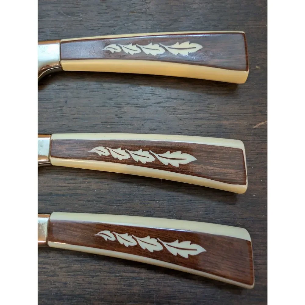 Vintage Regent Sheffield England 3 Piece Cheese Knife Set - Faux Wood - 60s-70s